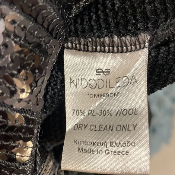 NIDODILEDA luxury soft wool formal midi media dress sequins fringe sweater blk M - Picture 11 of 17